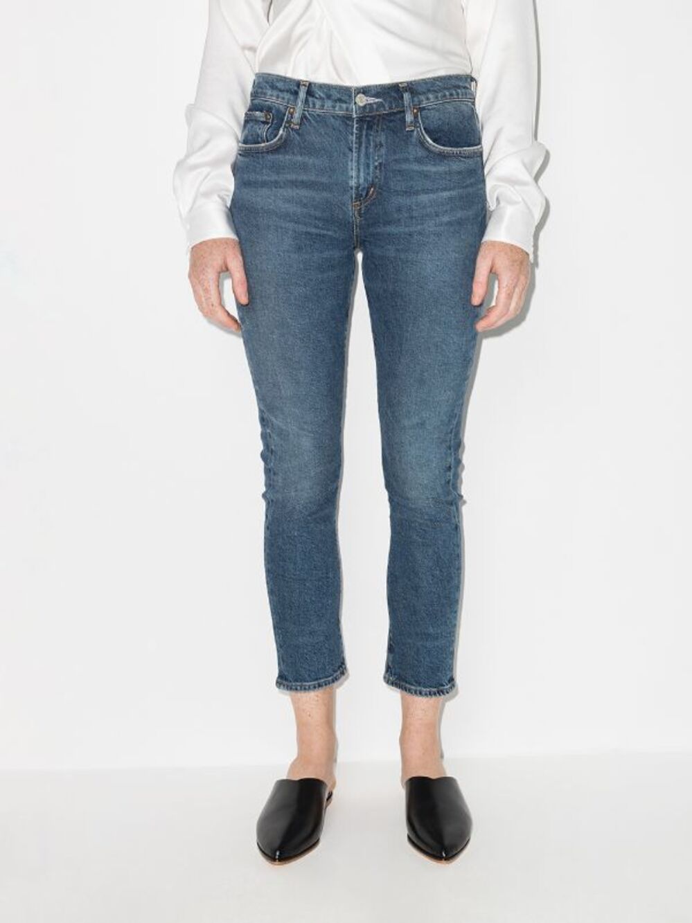 Agolde x Anthropologie Toni Jean Mid Straight 25 Obscure Blue Crop Denim Boho